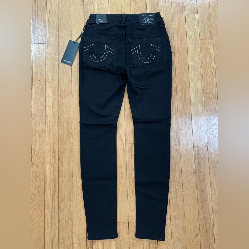 Women's True Religion Jenny Curvy Mid Rise Super Skinny Body Rinse Black Jeans